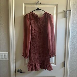 Long Sleeve Smocked Bodycon Mini Cocktail Dress